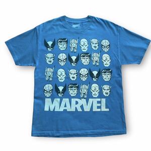00's MARVEL COMICS プリントTシャツ L ターコイズブルー マーベル コミック アベンジャーズ スパイダーマン バットマン ハルク アメコミ