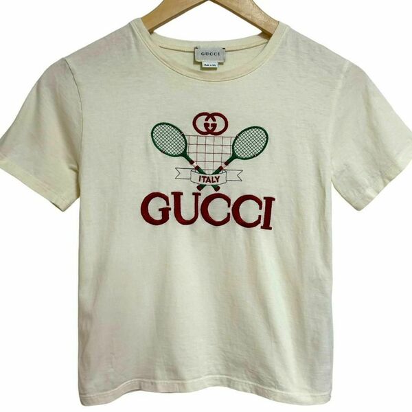 GUCCI グッチ テニス ラケット ロゴ 半袖 Tシャツ トップス 刺繍 子供服 キッズ ブランド