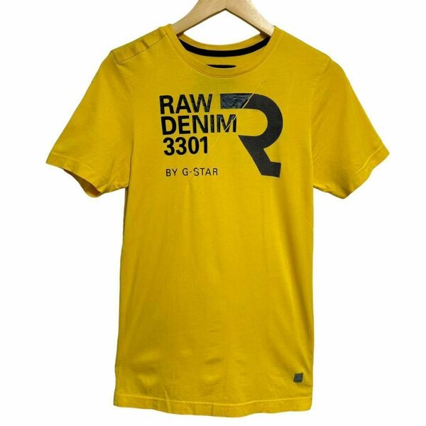 G-STAR RAW 半袖 Tシャツ トップス イエロー 英字 ロゴ ブランド メンズ