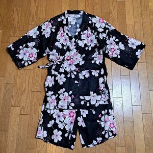 着用１回 甚平 桜 ピンク 紫 黒 レディースM～L 上着ポケット有り ジュニア160cm前後