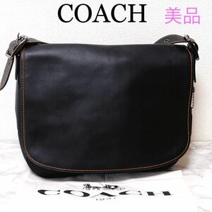 【美品】COACH コーチ サドルバッグ ショルダーバッグ ブラック レザー