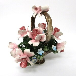 【4-92】CAPODIMONTE カポディモンテ フラワーバスケット お花 カゴ 陶器 置物 オブジェの画像1