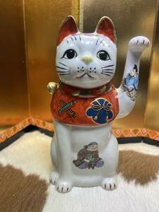 ■陶器■最強招き猫■ねこ■置物■大■七福神■赤桜桜模様入りネコ■検索■愛知■瀬戸■九谷■レトロアンティーク■縁起物■無病息災