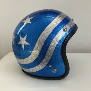 ジェットヘルメット Lサイズ ハーレー 青色 ラメ フレーク 星 銀色 美品 BELL buco simpson ビンテージヘルメット アメリカン インディアン