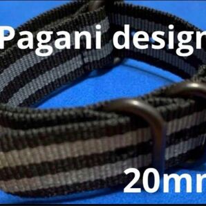 Pagani design NATO 替ベルト ブラックストライプ 20mm 腕時計バンド