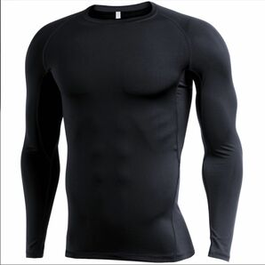 【2枚セット】スポーツインナー メンズ 長袖 コンプレッションウェア ハイネック 加圧シャツ 冷感 吸汗速乾　黒ラインLサイズ