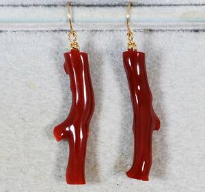 Y100~K18 Kochi production pretty . thickness color gloss .. transparent feeling is good american earrings! natural . red ..13.245ct30.0×8.1. total length 41.0.