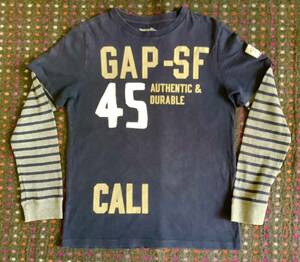 美品 GAP ギャップ ボーダー重ね着風 長袖Tシャツ 160 送料185円〜 紺 グレー