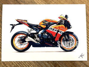 HONDA CBR1000RR バイクイラスト ハガキサイズ プリント №12