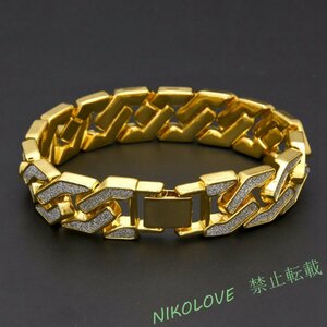  new goods high quality feeling of luxury birthday Gold Miami chain bracele bangle 18KGP men's lady's very thick flat LA403