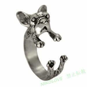 新品 サイズ調節可能 犬型の指輪 リング 犬 ドッグ指輪 アクセサリー 亜鉛合金 クール LA397