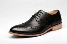ビジネスシューズ メンズシークレット革靴 PUレザー紳士靴 ウイングチップ ブローグスリッポン 24～27.5cm ブラック LD093_画像2