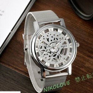 新品 中空クォーツ時計 ステンレススチールメッシュベルト カジュアルメンズ腕時計レロジオMasculin LA461の画像3