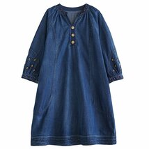 LB269 極 ワンピース レディース ひざ丈ワンピース 長袖 デニムワンピース 刺繍り aライン 膝下丈 ワンピース カジュアル 2XL_画像6