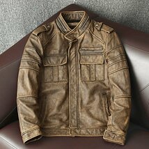 レザージャケット メンズ バイクジャケット　ユーズド加工　ライダース 高級牛革　本革革ジャン S～5XL LD137_画像1