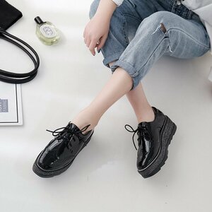  новый продукт . выбор цвета возможно оксфорды женский толщина низ платформа обувь толщина низ обувь Wing chip обувь черный 24.5cm LD037