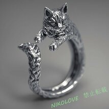 新品 ヴィンテージ リング猫オープニングリングカクテルパーティー女性かわいいペットリング記念ジュエリー シルバー猫 LA504_画像1