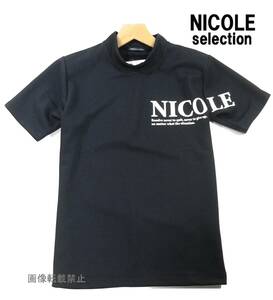 新品 春夏 ニコル ゴルフ　お洒落 ロゴ 半袖 モックネック シャツ　48/L　黒 ブラック　吸水速乾　NICOLE selection