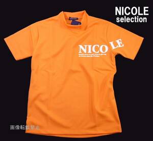 新品 春夏 ニコル ゴルフ　お洒落ロゴ モックネック 半袖シャツ　46/M　オレンジ　吸水速乾　NICOLE selection