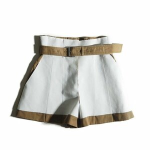 C2096f27　▼Maison Margiela メゾンマルジェラ 1▼　18SS Canvas Shorts ベルト付 キャンバス ショートパンツ ベージュ ホワイト 38 春夏