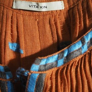 M4661f66 ▼VITA KIN ヴィタキン アパルトモン 購入▼ MAXI OP シシュウマキシワンピース オレンジ /麻 リネン マキシ丈 ワンピース 春夏の画像6