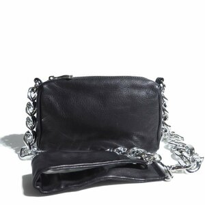 M8952z1 Vkawa-kawa leather leather V as good as new chain chain shoulder bag black / black leather bag pouch lady's 1342-BK