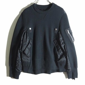 M7707f31　▼sacai サカイ▼　21AW 21-05750 Nylon Twill Mix Pullover 切り替え スウェット ブラック 1 / 黒 レディース シーズンレス