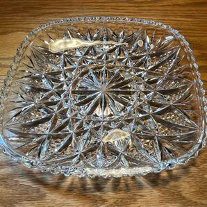 カットガラス クリスタルガラス　角皿　ガラスプレート　大皿　 サラダ アンティーク
