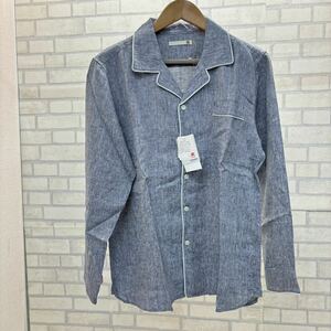 新品 タグ付き ecosoto ルームウェア シャツ 長袖 グレー 麻98% M メンズ