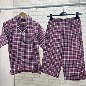 新品 タグ付き DAKS 日本製 パジャマ ルームウェア 半袖シャツ 七分パンツ 綿100% メンズ M チェック 赤 夏用