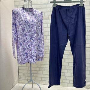 新品 ハナエモリ パジャマ ルームウェア 紫 パープル レディース L 綿100% 長袖 パンツ シャツ