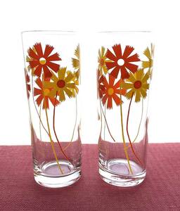  Cosmos glass 2 piece set ate rear zon Be Showa Retro pop stone . glass orange tumbler glass glass zon Be po