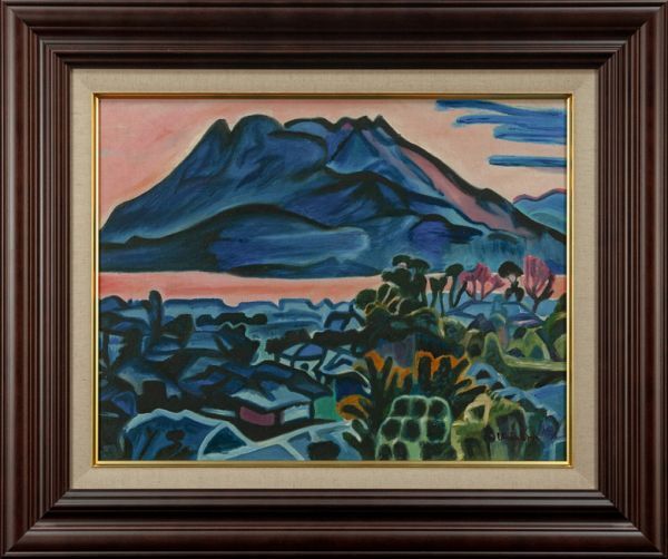 ●Ryuzaburo Umehara ●Oil painting Hand-painted Sakurajima (Blue) Front signature Back signature (seal) Kawasumi Gallery handling sticker No. F6 Framed Reproduction/Search (Izumasa Nakagawa/Shigeru Morita) f984, painting, oil painting, Nature, Landscape painting