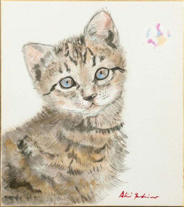 ●Aki Yashiro ●Watercolor hand-painted Cat Front sign Back sign Colored paper No frame Reproduction/Search word (Jimmy Onishi/Shizuka Kudo) A142, painting, watercolor, animal drawing