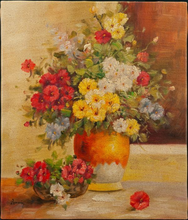 ●Auguste Renoir ●Oil painting Hand-painted Flowers Front signature Certificate of Authenticity No. F10 Unframed Copy/Search word (Monet/Sisley) A148, painting, oil painting, still life painting