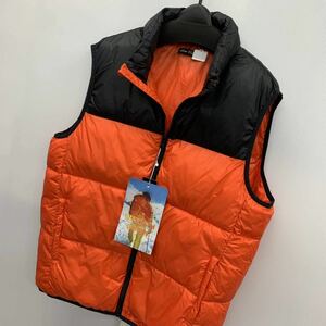  new goods men's LL size . manner processing light weight full Zip down vest down jacket cotton inside the best cotton inside jacket outer orange osw36886