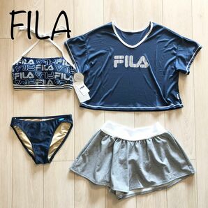 新品 FILA フィラ 水着 4点セット ビキニ Tシャツ NV XL