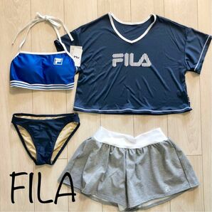 新品 FILA フィラ 水着 4点セット ビキニ ショートパンツ NV S