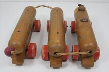 Wooden Toy 木製 列車 3両 昭和レトロ 当時物 日本製 木のおもちゃ 乗り物 木製玩具 箱付 雑貨_画像7