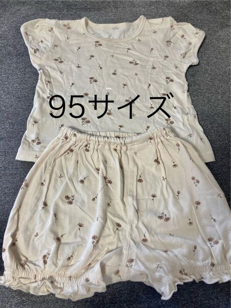 ベビーパジャマ 半袖 95 ベージュ オフ ホワイト 花柄 ナチュラル 西松屋 キッズ