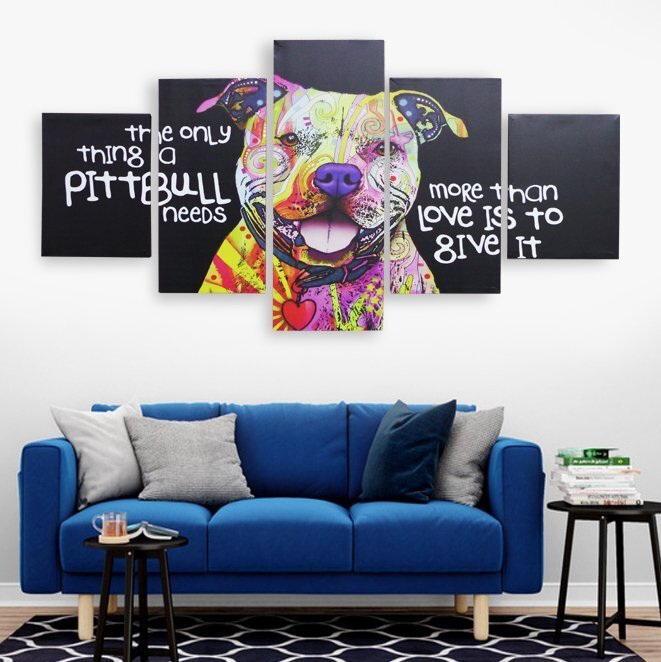 Panel de arte interior Pintura Decoración para colgar en la pared Perro moderno Pitbull Artículos varios con estilo Altura total 150 cm x Altura total 80 cm Juego de 5 73, tapiz, colgar en la pared, tapiz, panel de tela