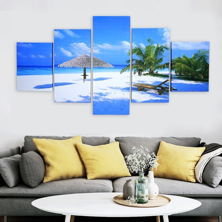 室内艺术面板油画壁挂装饰现代巴厘岛画亚洲杂货夏威夷海总高150cm x 总高80cm 5件套13, 挂毯, 壁挂, 挂毯, 织物面板