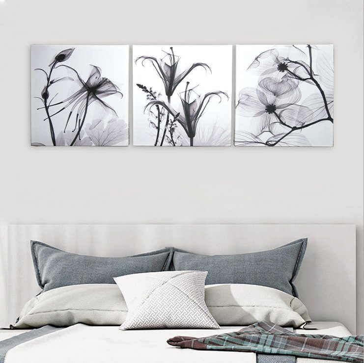 Interior Art Panel Oil Painting Wall Hanging Decoration Modern Miscellaneous Items X-Ray X-Ray Monochrome Black and White Flower Stylish 50x50cm Set of 3 22, tapestry, wall hanging, tapestry, fabric panel