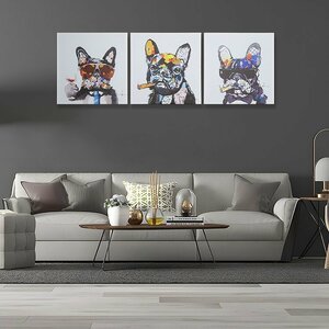 Art hand Auction Interior Art Panel Oil Painting Wall Hanging Decoration Modern Animal Dog Stylish Total Height 150cm x Total Height 50cm Set of 3 111, tapestry, wall hanging, tapestry, fabric panel