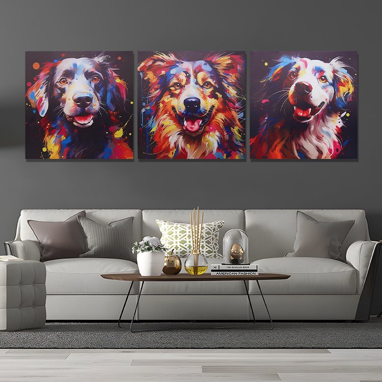 室内艺术面板油画壁挂装饰现代动物狗时尚总高 150 厘米 x 总高 50 厘米 3 件套 112, 挂毯, 壁挂, 挂毯, 织物面板