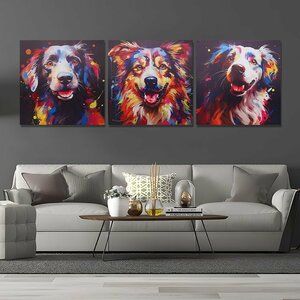 Art hand Auction Interior Art Panel Oil Painting Wall Hanging Decoration Modern Animal Dog Stylish Total Height 150cm x Total Height 50cm Set of 3 112, tapestry, wall hanging, tapestry, fabric panel
