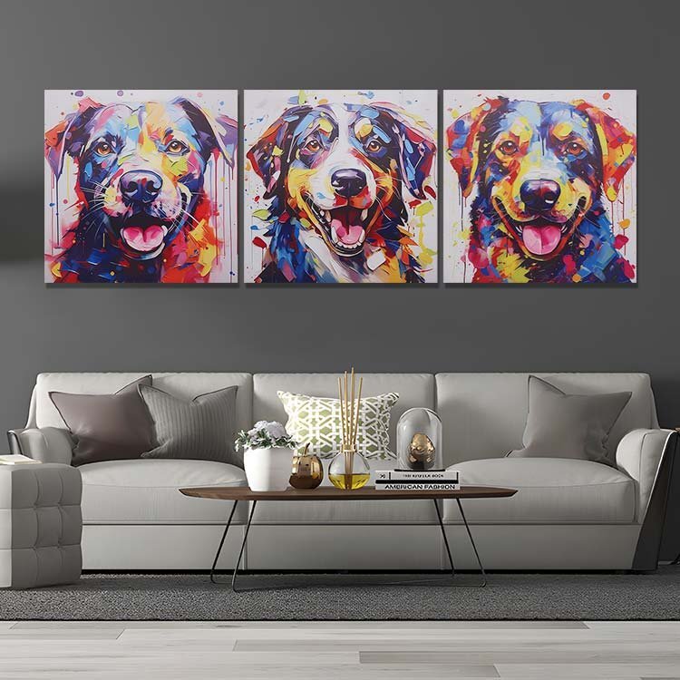 Interior Art Panel Oil Painting Wall Hanging Decoration Modern Animal Dog Stylish Total Height 150cm x Total Height 50cm Set of 3 113, tapestry, wall hanging, tapestry, fabric panel