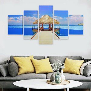 Art hand Auction Art Panel Modern Entrance Oil Painting Wall Hanging Decoration Interior Balinese Painting Asian Miscellaneous Goods Hawaii Sea Total Height 150cm x Total Height 80cm Set of 5 103, tapestry, wall hanging, tapestry, fabric panel