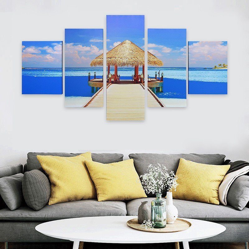 Kunsttafel, modernes Eingangs-Ölgemälde, Wandbehang, Dekoration, Innenbereich, balinesische Malerei, asiatische, verschiedene Waren, Hawaii-Meer, Gesamthöhe 150 cm x Gesamthöhe 80 cm, 5er-Set 103, Tapisserie, Wandbehang, Tapisserie, Stoffplatte