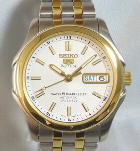 未使用保管 SEIKO 5 Superior 7S36-0030 セイコーファイブ スーペリア Silver & Golden Bezel Not Used Dead Storage with Tag [SKZ026K]a